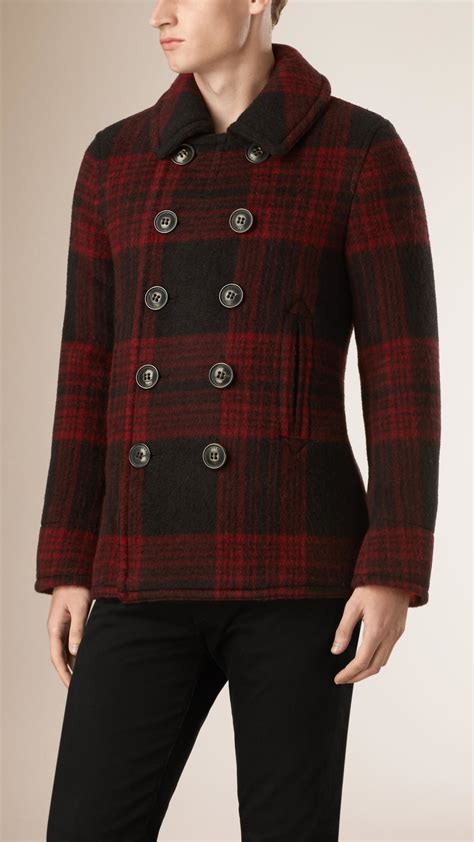 burberry peacoat check|Burberry wool pea coats men's.